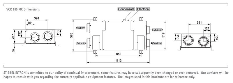 unit dimensions vcr 180 mc