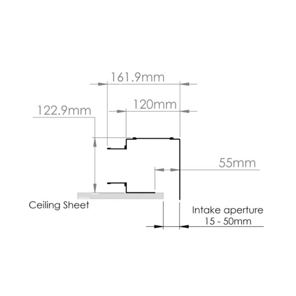 Shadowline Ceiling Diffuser Side Dimensions