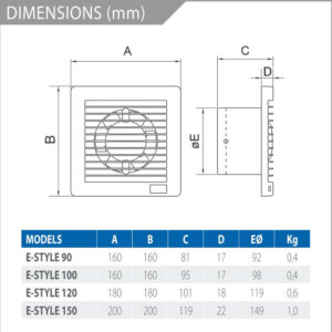elicent-e-style-pro-90-100mm-with -humidity-sensor-timer-white-dimension