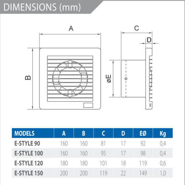 elicent-e-style-pro-90-100mm-with -humidity-sensor-timer-white-dimension