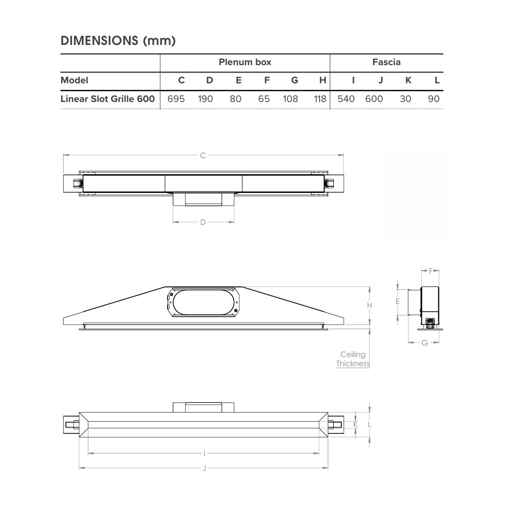 Expella Linear Slot Vent dimensions